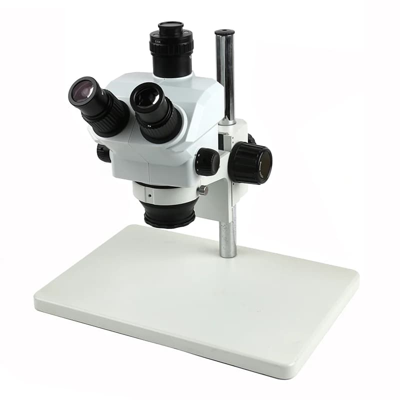 Microscopio stereo trinoculare industriale simul-focale 7X-60X WF10X22 Supporto per pilastro da tavolo con obiettivo super widefi per la riparazione del telefono di saldatura