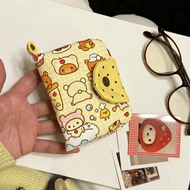 1Pcs Key Pouch Key Bag Retro Cute Ins Style Little Fresh Cartoon Bear Coin Purse Short Coin Bag Card Bag Student Key Pouch
