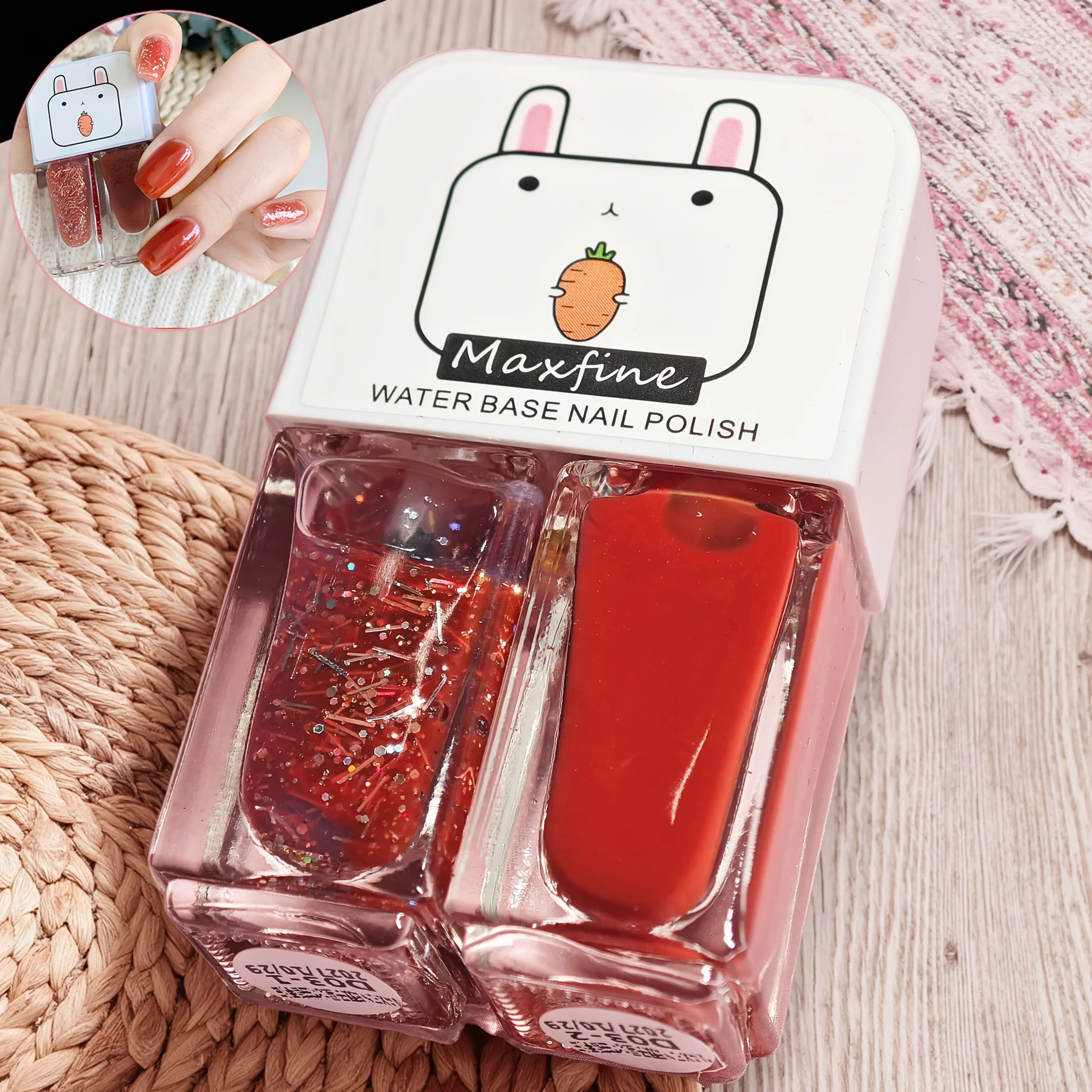 D03 Runaway Princess Set da 2 bottiglie Smalto per unghie senza cottura Kit smalto per unghie pelabile a base d'acqua ad asciugatura rapida e lunga durata