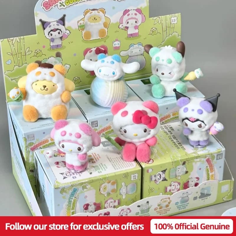 Authentic New TOPTOY Sanrio Family Colorful Panda Costume Series Blind Box Cute Hello Kitty Collectible Ornaments Kawaii Gift