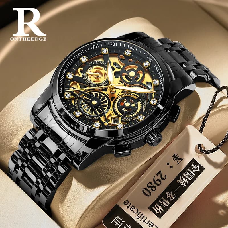 Orologio da uomo ONTHEEDGE con quadrante scheletrato, orologio al quarzo da uomo per il commercio estero, orologio da uomo impermeabile
