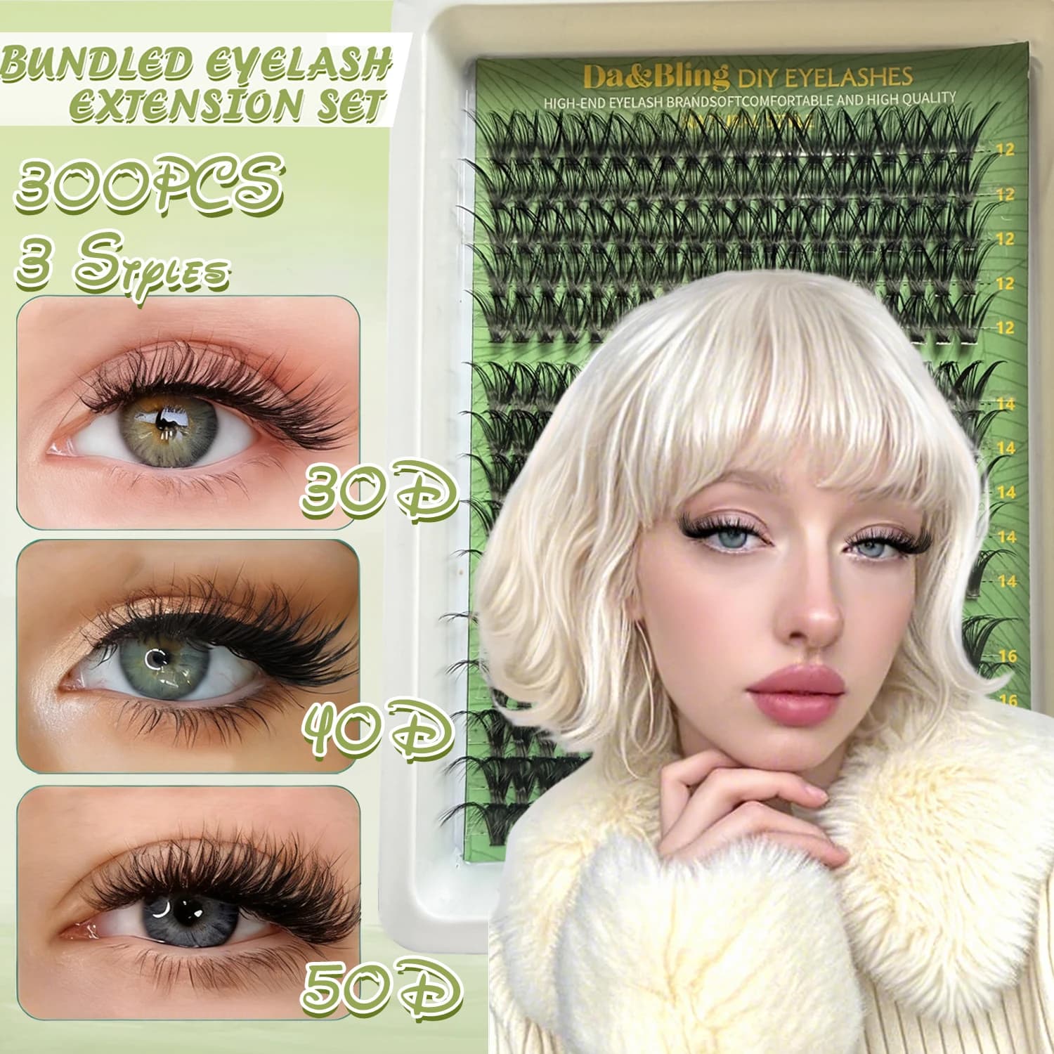 New 300 Extension Cyuffs Cluster 12-16mm Eyelashes, Natural Style and Moisturizing, Individual Eyelashes Hand-Main, Visible Eyelashes