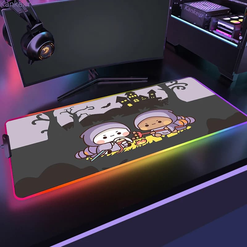 RGB Stitch Luminoso Mouse Pad Laptop Kawaii Gamer Mousepad LED PC Tappeto XXL Simpatico Cartone Animato Anime Bubu Dudu Halloween Stile Scrivania Zerbino