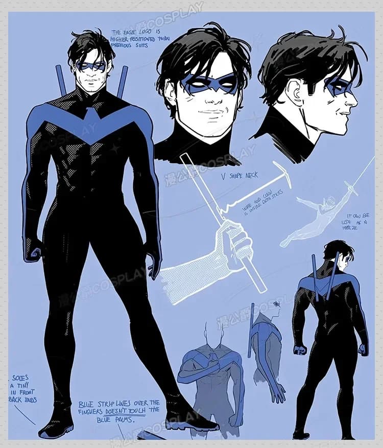 Costume da Cosplay di Dick Grayson Nightwing, Uniforme per Halloween, Carnevale, Feste, Natale, Abbigliamento per Giochi di Ruolo