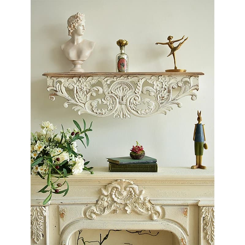 Mensola mensola in mensola bianca invecchiata, paese francese, decorazione soggiorno, 31 pollici