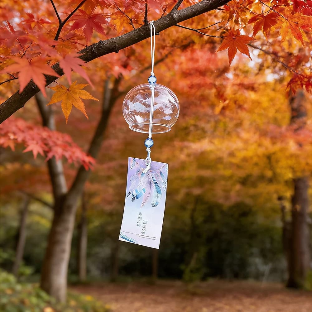 Spring Sakura Glass Wind Chime Cherry Blossom Wind Bell for Garden Patio Home Decor Gift Healing Sounds Gift