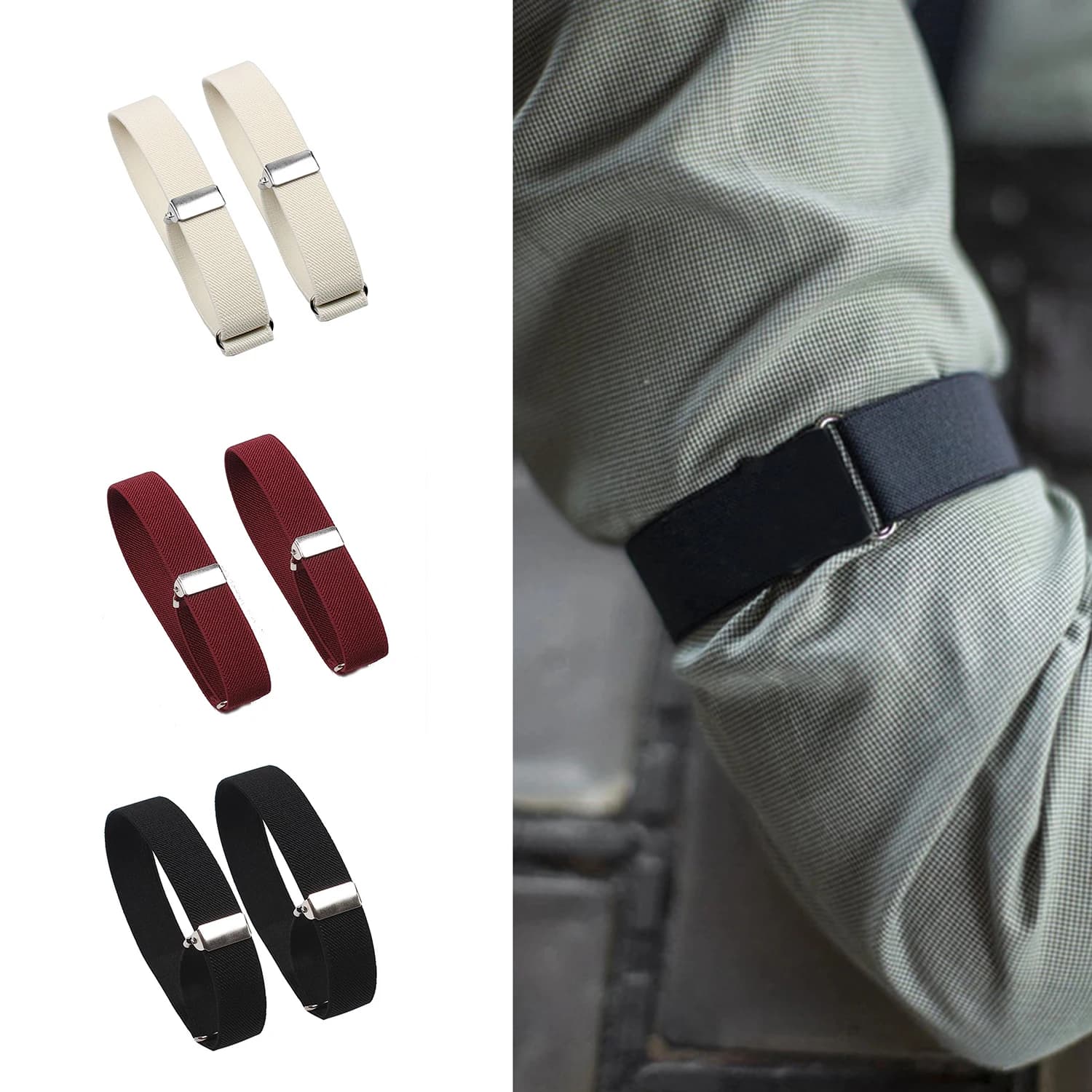 1 pair of sleeves for non-slip shirt with elastic adjustable arm band. Sleeve holders for non-slip shirt