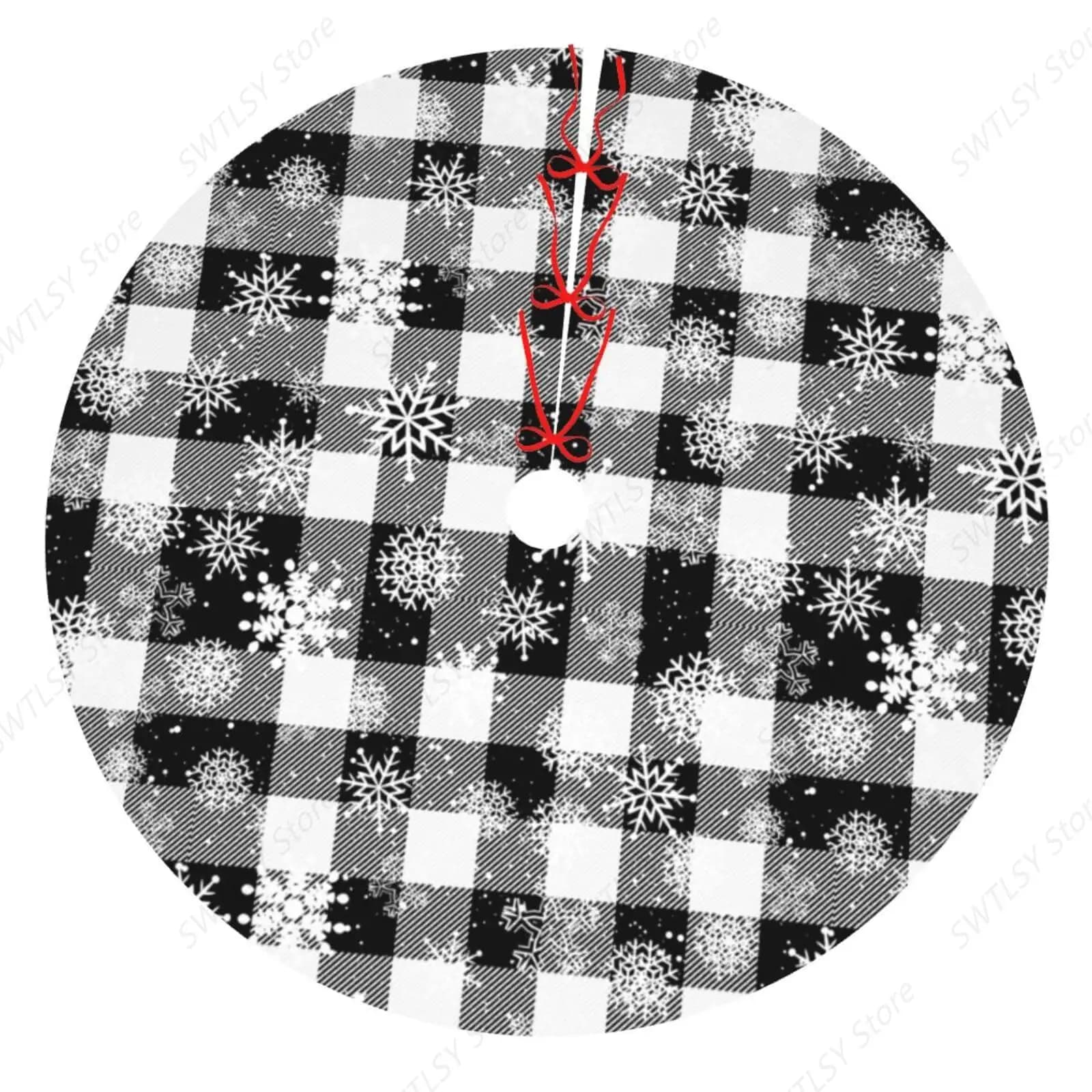 Nero e bianco Buffalo Check Fiocco di neve Plaid innevato 48 pollici Gonna albero di Natale Tappeto Tappetino Divertenti decorazioni per feste per Natale