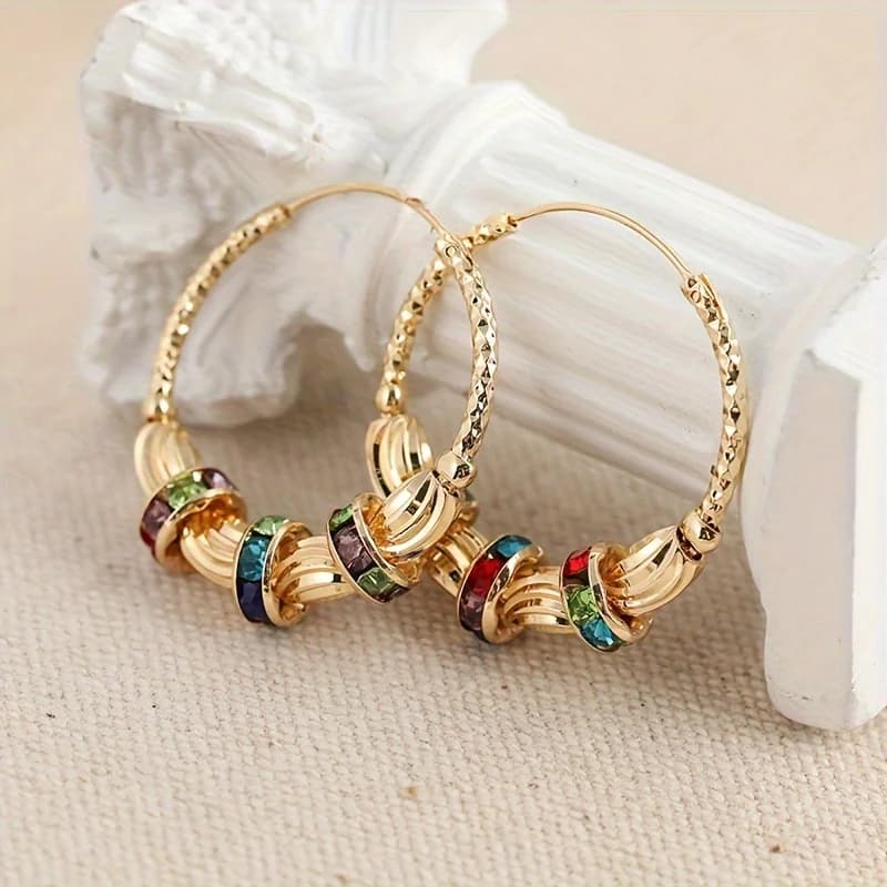 Hot SaleVintage Hoop Earrings Design Inlaid Synthetic Gemstonestone Match Daily Outfits Party Accessories Tribal Jewelry