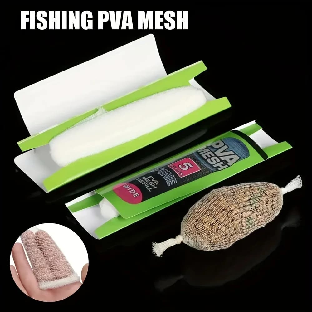 5M Solubile PVA Mesh Ricarica Pesca Alla Carpa Alimentatore Esche Da Pesca Ricarica Rig Gancio Esca Wrap Borse 25mm 37mm Accessorio di Pesca