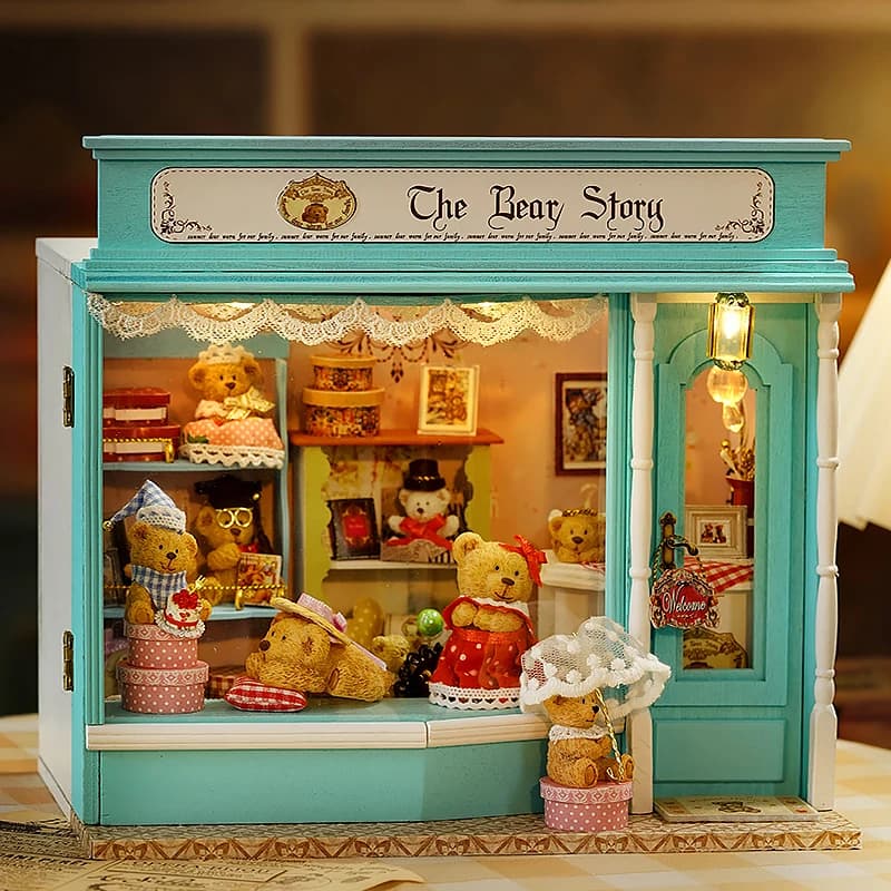 Little Bear Shop Mini casa delle bambole in legno 3D Puzzle Assembly Building Model Toys decorazioni per la camera da letto di casa con luce a LED per mobili