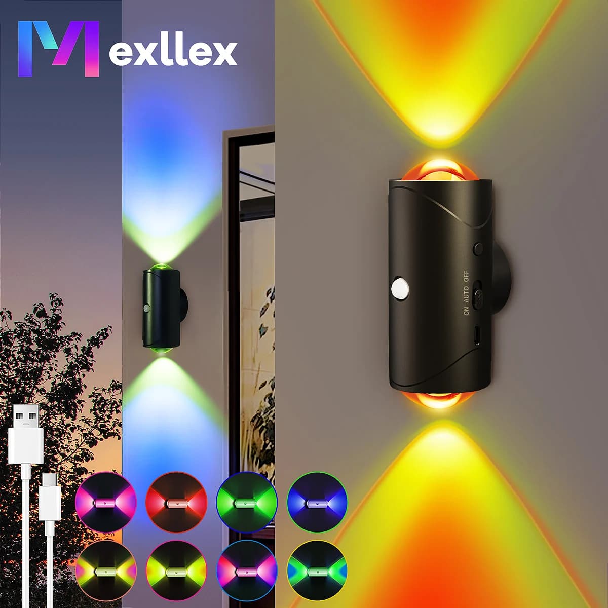Luce notturna con sensore di movimento ricaricabile USB da 4 pezzi/2 pezzi con 8 effetti, 3 modalità, lampada magnetica bifacciale a LED per scale, camera da letto