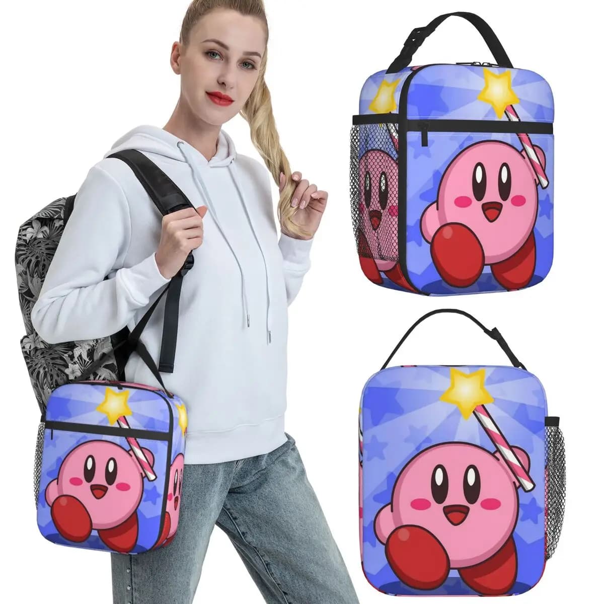Borsa da pranzo isolata per prodotto da gioco divertente Kirbys rosa per borsa da viaggio per alimenti Scatole da pranzo termiche a tenuta stagna