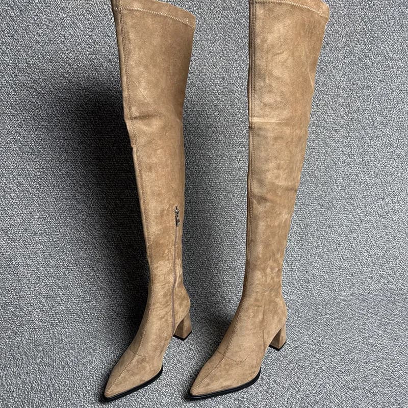 Stivali lunghi sopra il ginocchio da donna con punta a punta moda invernale Street Style Tacchi spessi Party Stripper Scarpe femminili