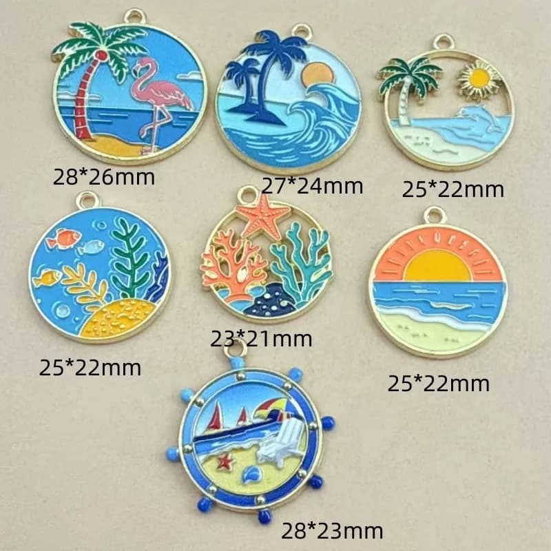 7Pcs Tropical Vacation Charms Coconut Tree Flamingo Boat Anchor Shape Pendants DIY Ornament Accessories for Jewelry Making