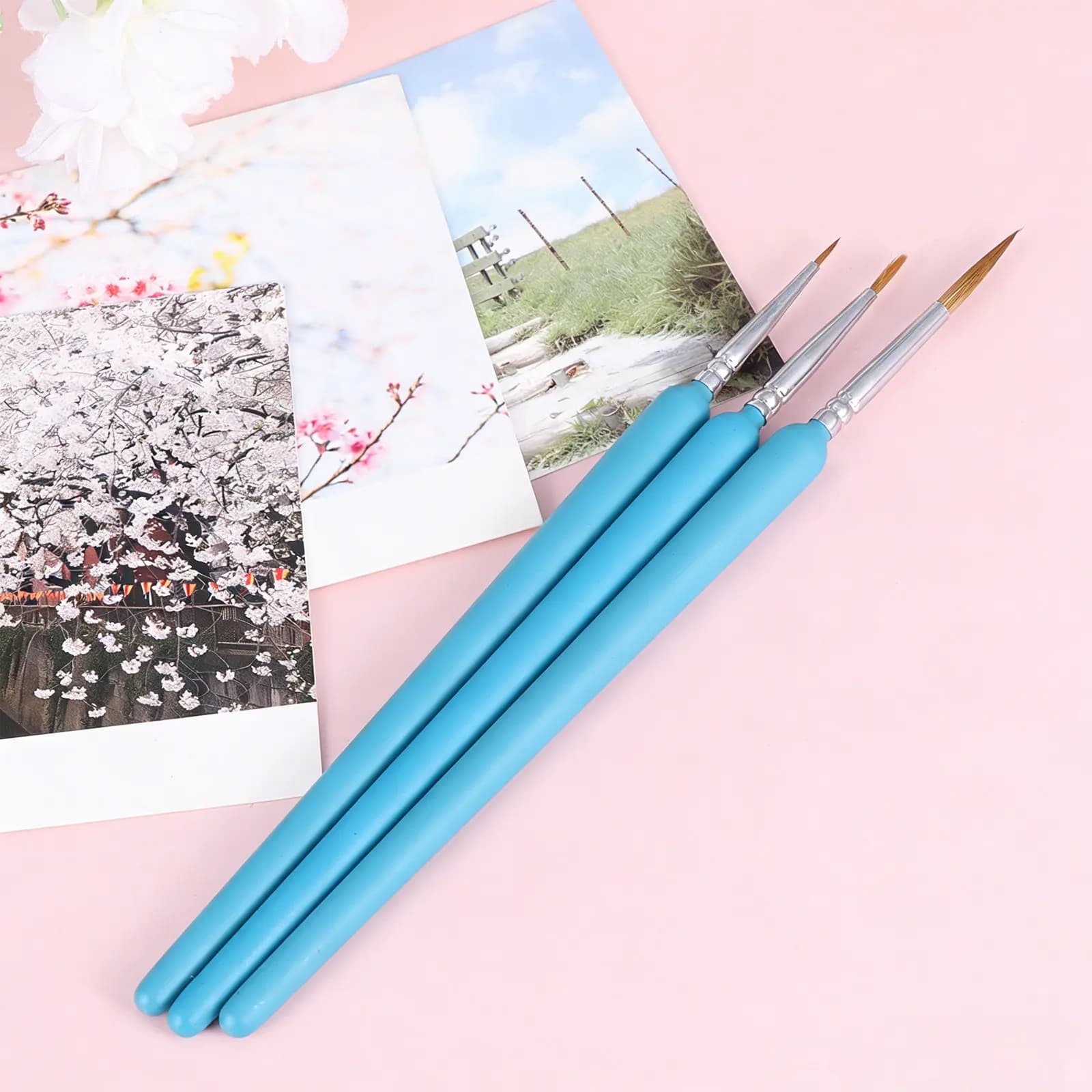 6Pcs Fine Detailing Paint Brush Set Long Handle Wolf Hair Brushes for Acrylic Watercolor Gouache Oil Painting Drawing Craft Art
