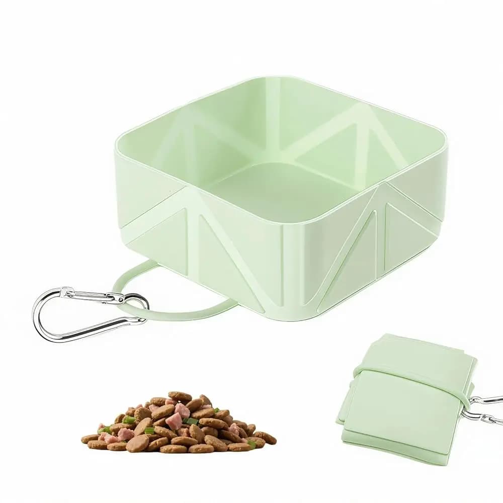Ciotola Pieghevole in Silicone per Cani con Moschettone - Contenitore Portatile per Cibo e Acqua per Passeggiate, Escursioni, Campeggio - Richiudibile