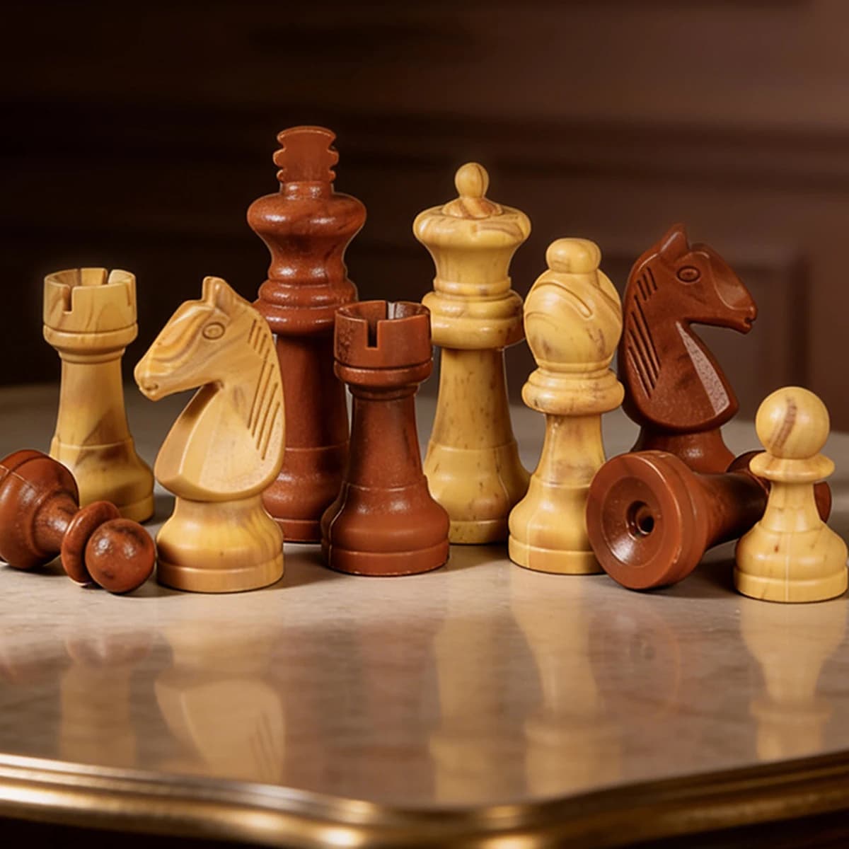 1 Set of Solid Plastic Wood-Grain Chess Pieces 32PCS Portable Tournament Staunton Chessmen Set Multiple Sizes Available
