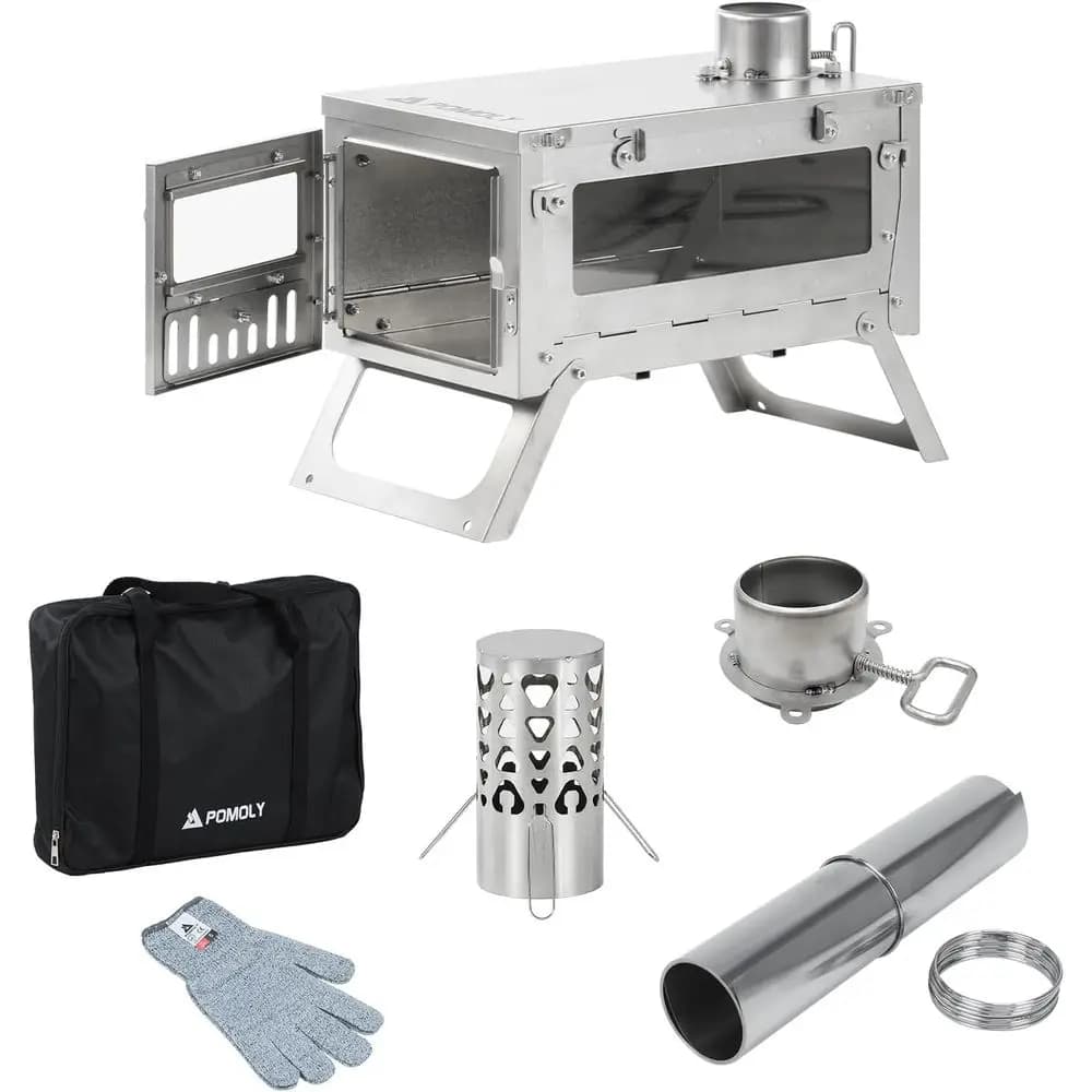 Portatile Wood Stove in Titanium Lightweight for Camping, Hiking and Kitchen (Tubo Fumogeno 2m)