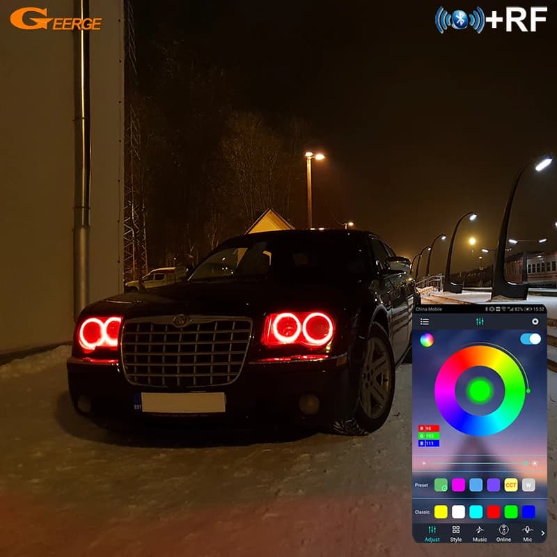 For Chrysler 300 C 300C 2004-2010 RF APP Bluetooth Remote Multi-Color Ultra Bright RGB LED Angel Eyes Halo Rings Daylight