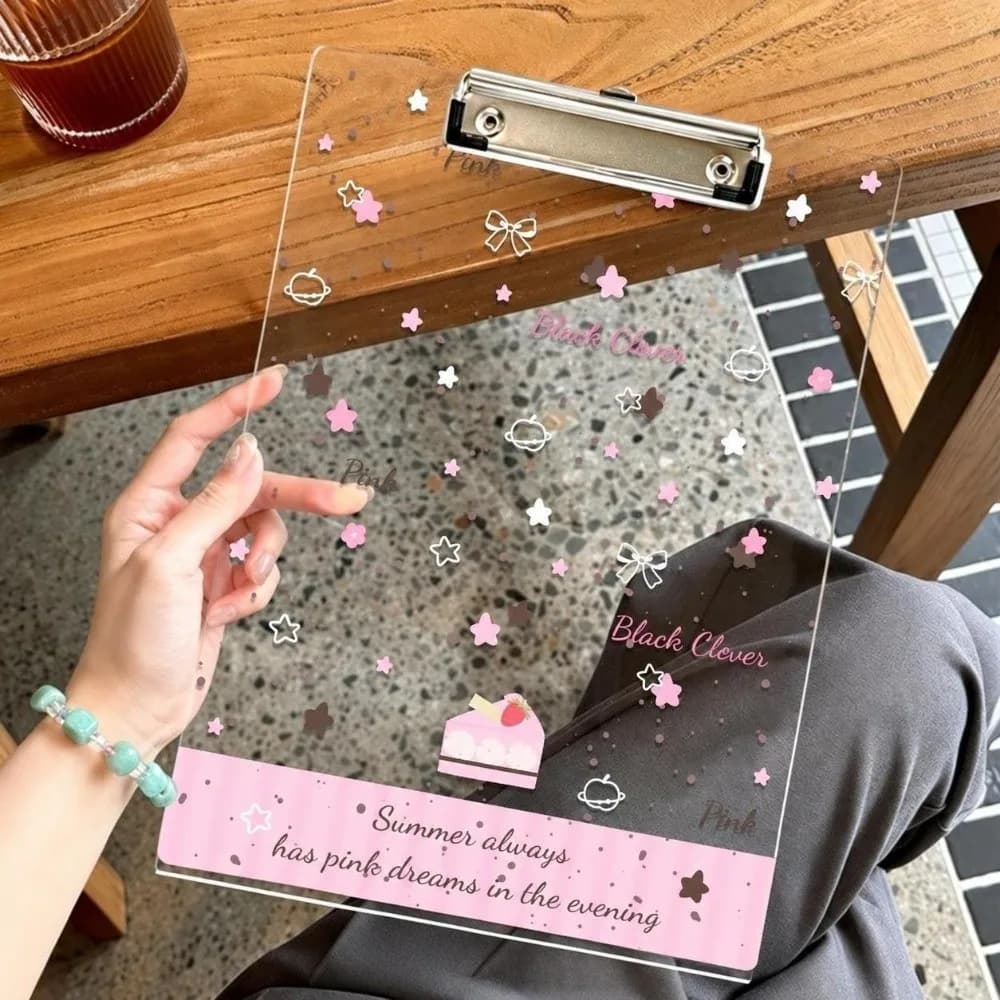 Durable Acrylic Clipboard Cake Star Pattern Clear File Folder A4/A5/A6 Exam Writing Board Students
