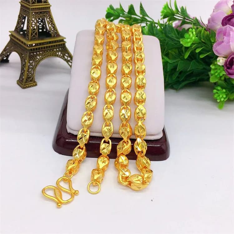 Luxury 24K 9999 Pure Gold real gold Thickness 7mm wheat chain men's melon seeds necklace