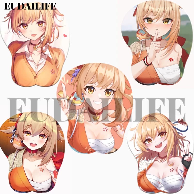 Yoimiya Genshin Impact Game 3D Mouse Pad mano poggiapolsi Mousepad Silicone seno Oppai tappetino per Mouse morbido lavoro d'ufficio regalo Otaku