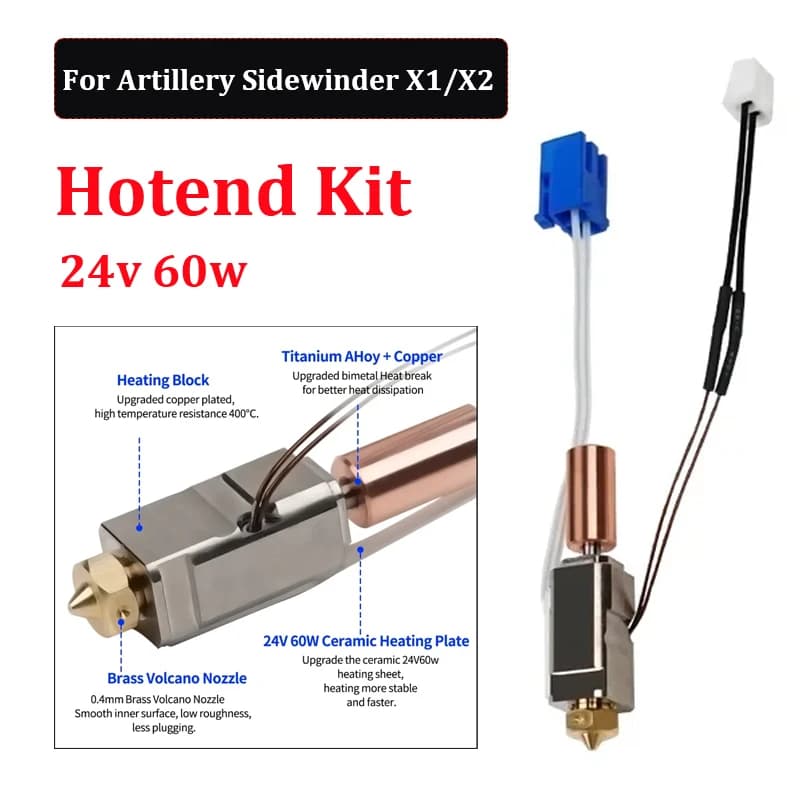 Kit Hotend aggiornato per parti della stampante 3D Artillery Sidewinder X1 X2 Kit termistore blocco riscaldante con ugelli interamente in metallo