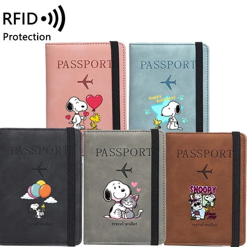 Portafoglio per passaporto Snoopys, portafogli da viaggio unisex, portamonete multifunzionali con motivo anime e cartoni animati, borsa alla moda per uomo e donna, regali