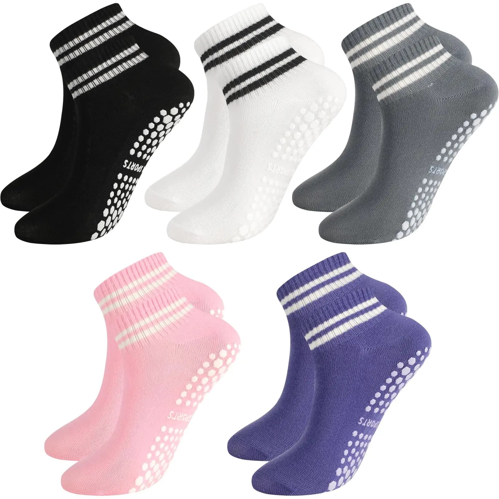 Grip Socks for Women, Non Slip Pilates Yoga Socks with Double Stripes Non Slip Socks for Workout, Ballet, Athletic Socks