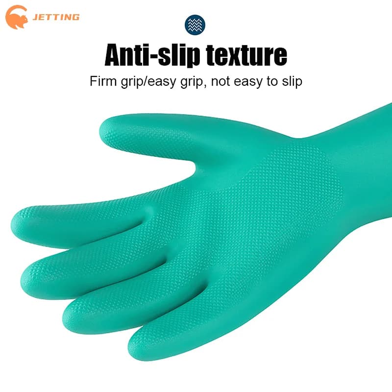 1 paio di guanti in nitrile riutilizzabili per lavori domestici verdi, resistenti agli acidi chimici, impermeabili, a maniche lunghe, resistenti all'olio, senza lattice