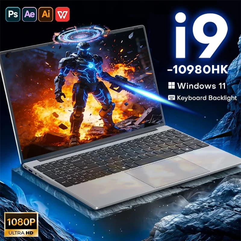 Computer portatile da gioco Windows 11 Pro con Intel Core i9 10980HK, sblocco tramite impronta digitale, PC Gamer, 16GB di RAM, tastiera retroilluminata, notebook.