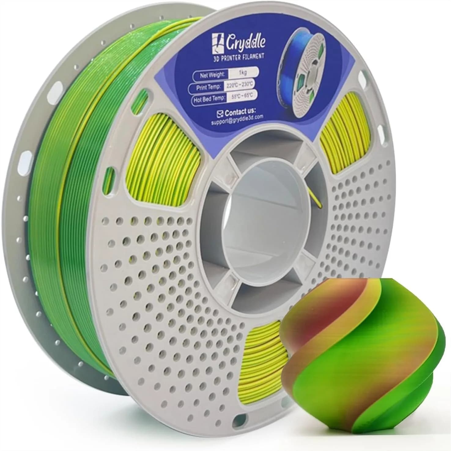 Filamento per Stampante 3D 1.75mm PLA Tricolore Rosso Giallo Verde, 1KG Superficie Liscia Lucida Facile da Stampare ±0.02mm