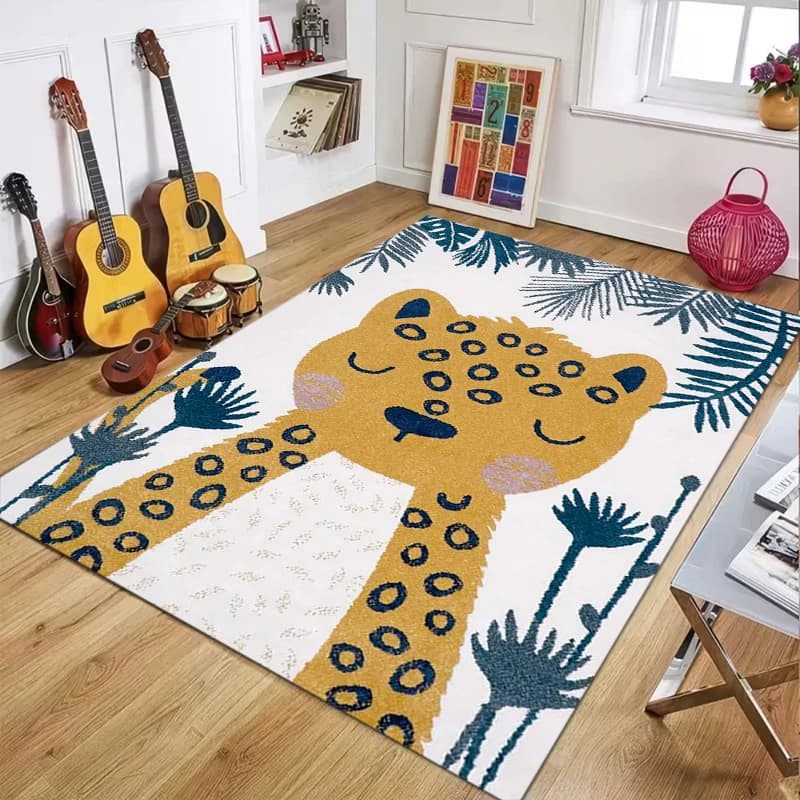 Cartoon Jungle Leopard Print Non Slip Absorbent Floor Rug For Kids Room Bedroom Tropical Animal Decor Carpet