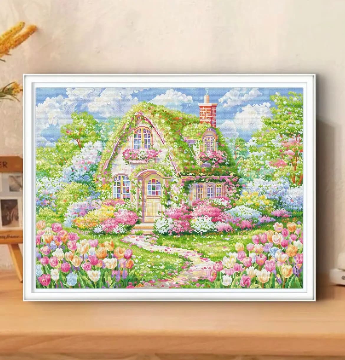 9CT 100X75CM Cottage Ricamo, Soggiorno fai da te Punto croce stampato, Set per kit da ricamo Fili di cotone completi