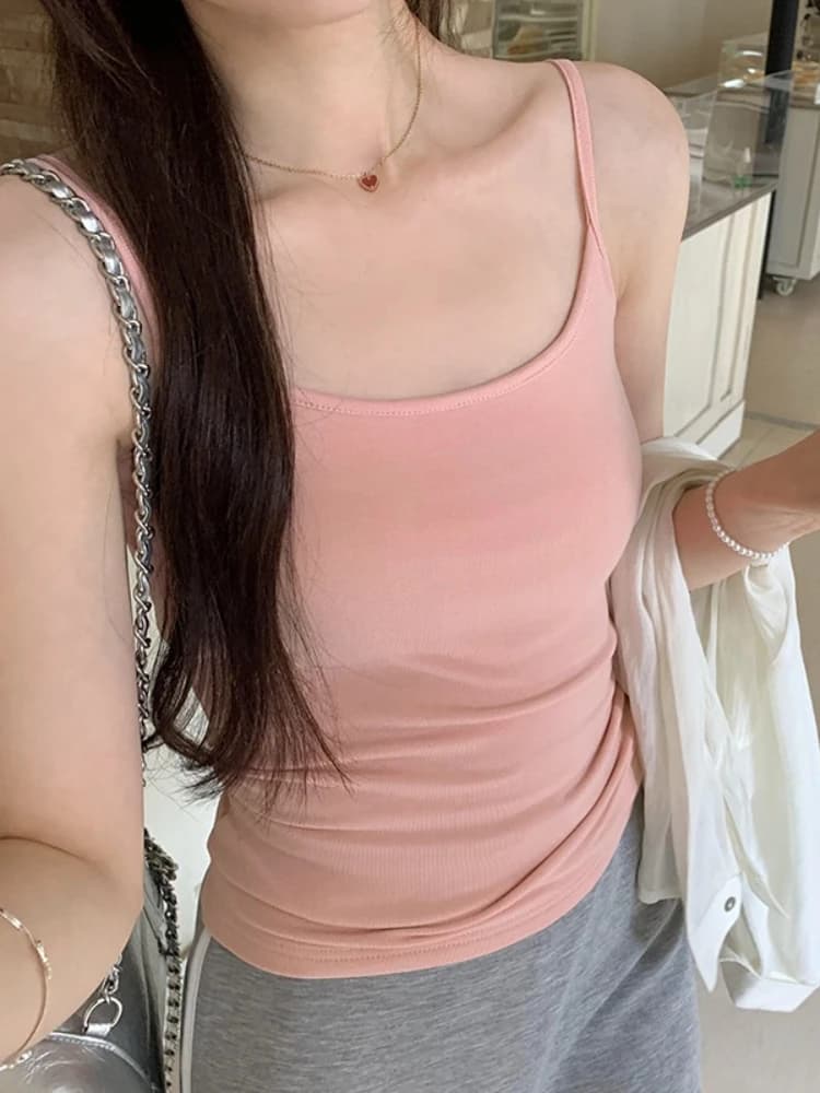 Solid Color Slim Sexy Crop Top 2026 Summer New Y2K Sleeveless Women Camis Hong Kong Style Unique Inner Layering Basic Tank Top