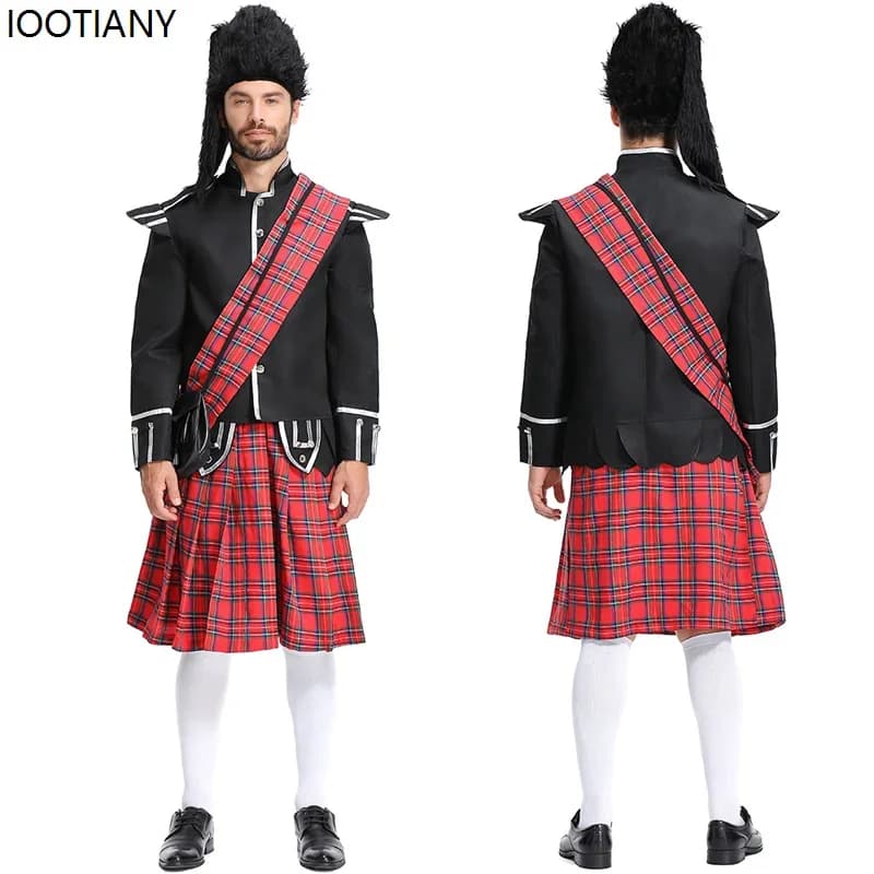 CosplayHalloween Red Plaid British Soldier Cosplay Costume Men Scottish Honor Guard Fancy Dress Carnival Purim Party Stage Dress