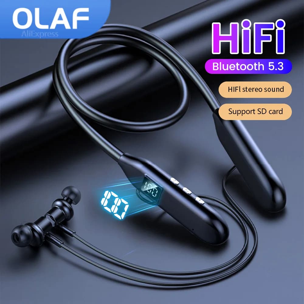 OLAF 200mAh Headset Bluetooth Headset Wireless Headphones Gaming Sport Headphones Power Display Magnetic earphones Support SD card
