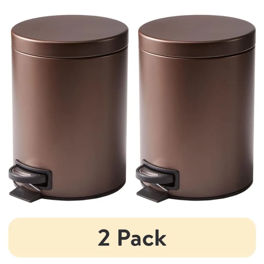 Confezione da 2 cestini per rifiuti da bagno in metallo bronzo da 1,3 galloni in acciaio inossidabile per bagni moderni, resistenti alla ruggine, dal design elegante, compatti