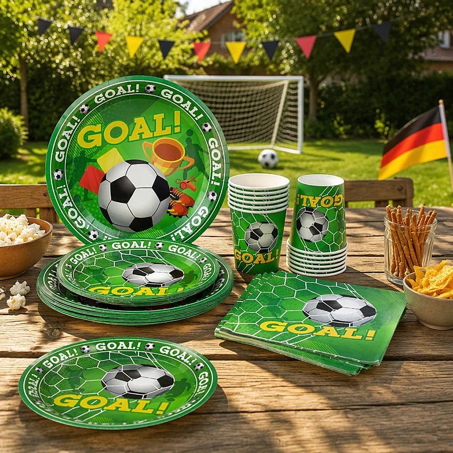 40pcs Football Party Tableware Set, Disposable Plates Cups Napkins, for Themed Birthday Game Day Decor, Serves 10