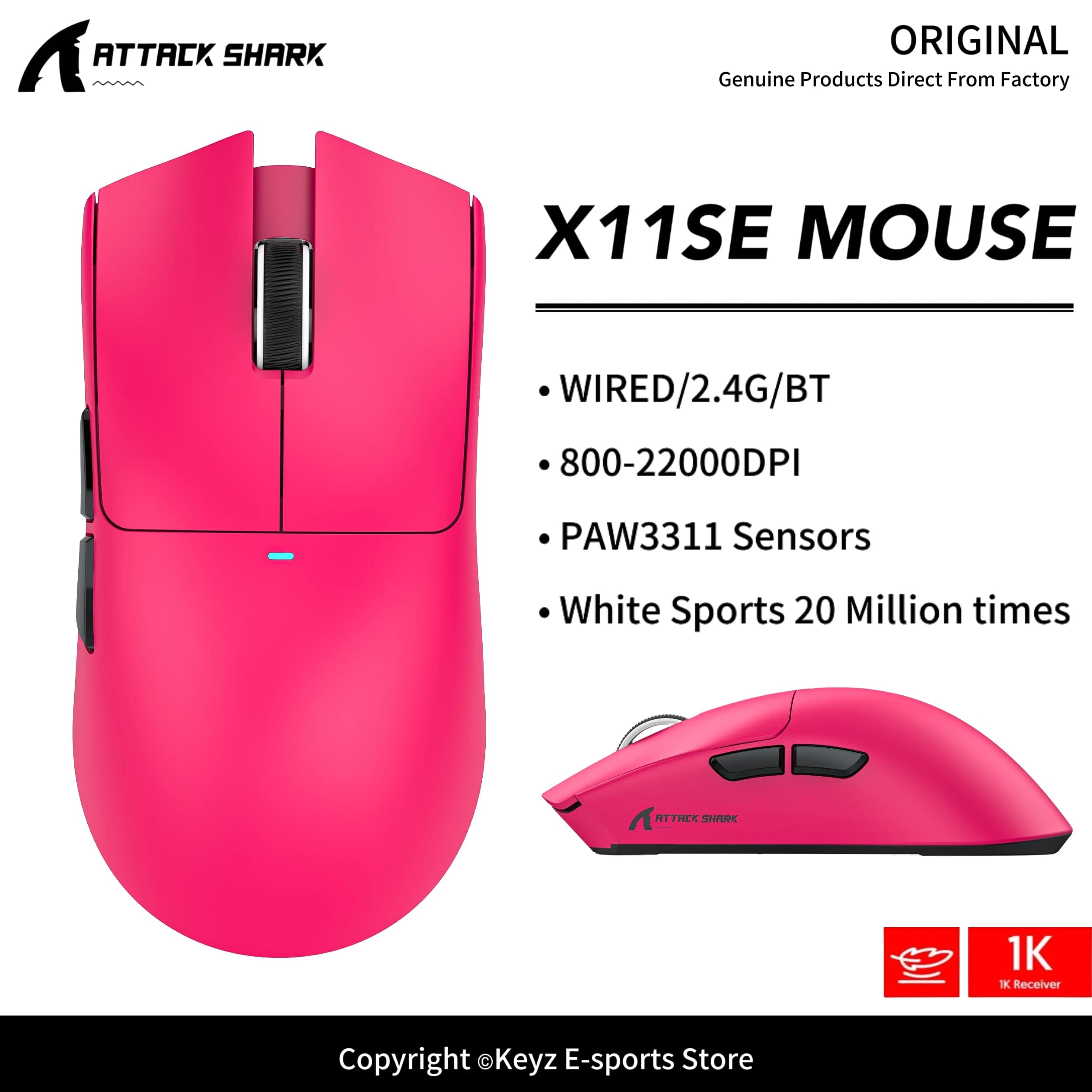 Mouse Wireless ATTACK SHARK X11SE Intelligente a Basso Consumo, Sensore PAW3311 1000Hz, Switch HUANO e Encoder TTC per Gaming