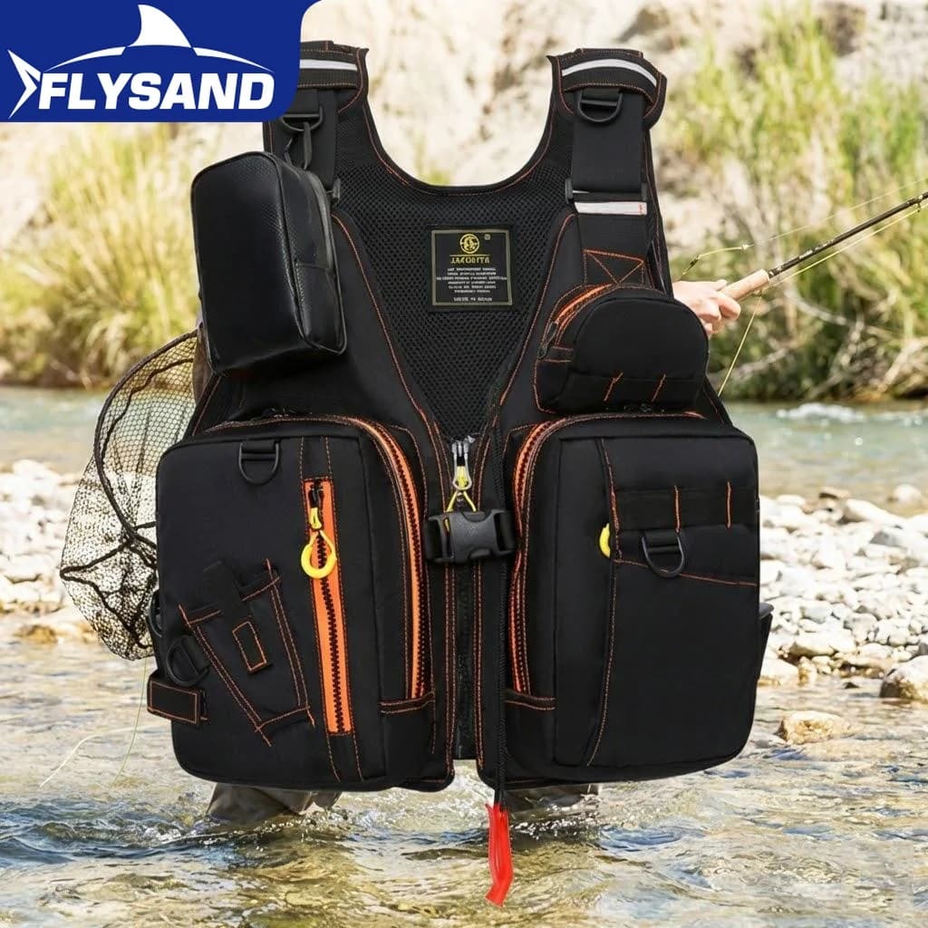 Giubbotto di Salvataggio Multifunzionale per la Pesca con Tasche Multiple, Attrezzatura di Sicurezza Galleggiante per la Pesca all'Aperto