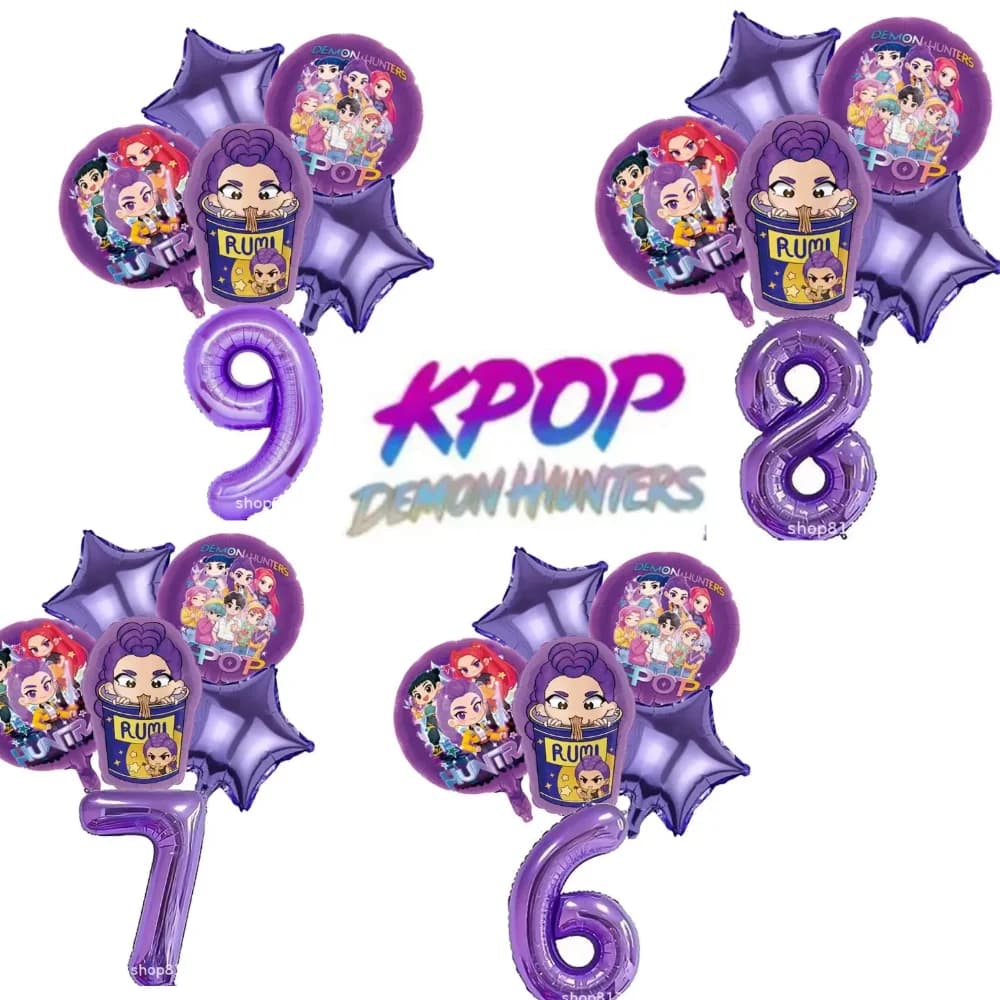 hot Anime K-pop Number 1-9 Foil Balloon Set, Full Cast Themed Balloons Cake topper For Birthday Party Decorations Photo Prop
