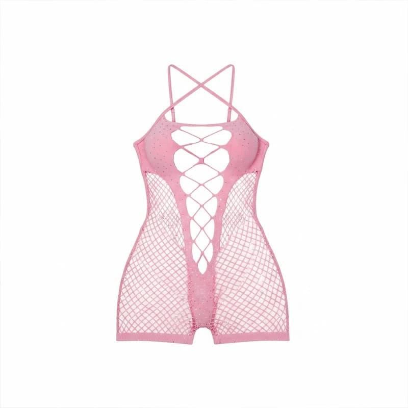 Body Sexy in Rete Trasparente per Donna, Lingerie a Righe, Intimo in Pizzo, Completo Moda Erotica