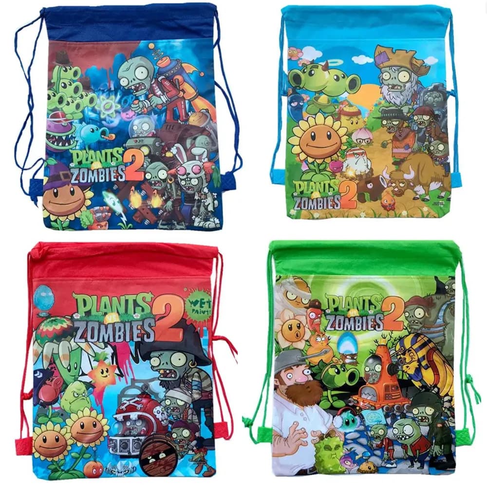 1 Pezzo Borsa in Nylon con Personaggi di Plants vs Zombies, Sacchetto con Cordoncino, Pratica Borsa Portaoggetti, Regalo Giocattolo
