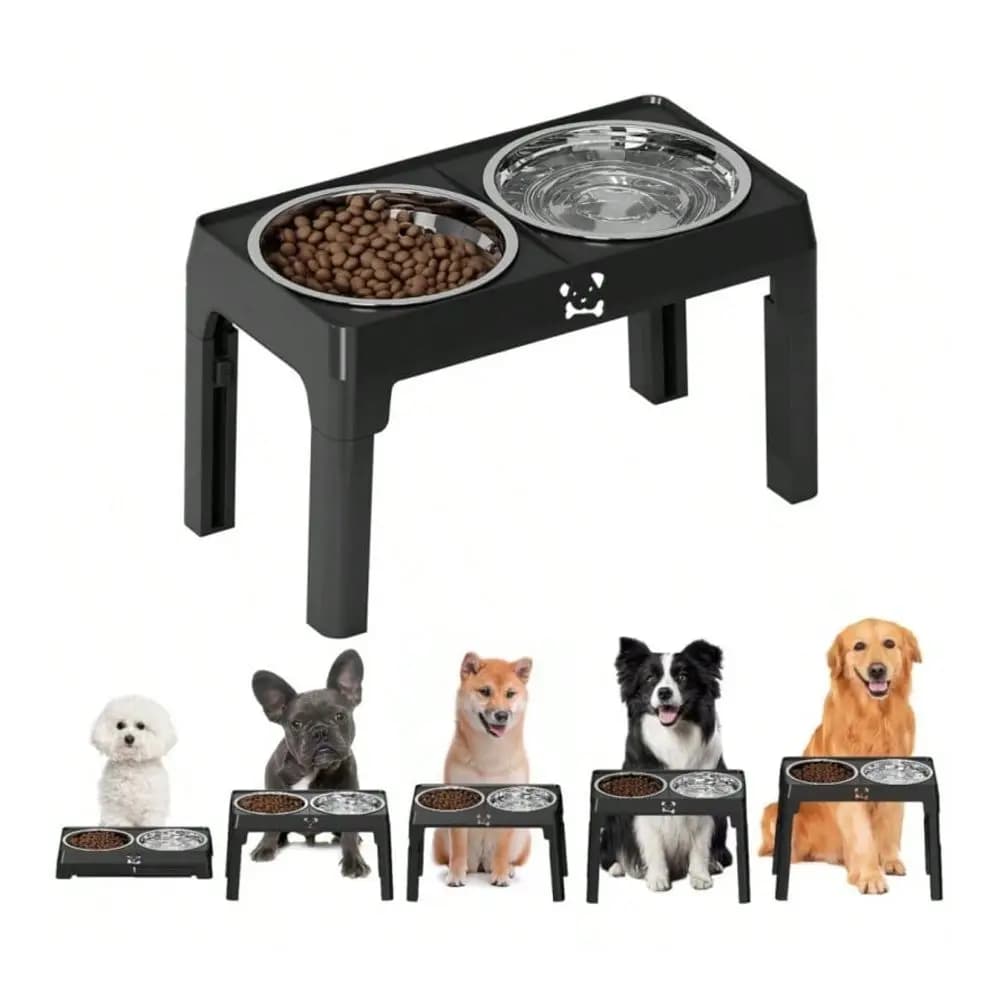 Steel Elevated Dog Bowls, AntiSlip Raised Pet Feeder For Large Dogs, Adjustable Height Food Water Bowls