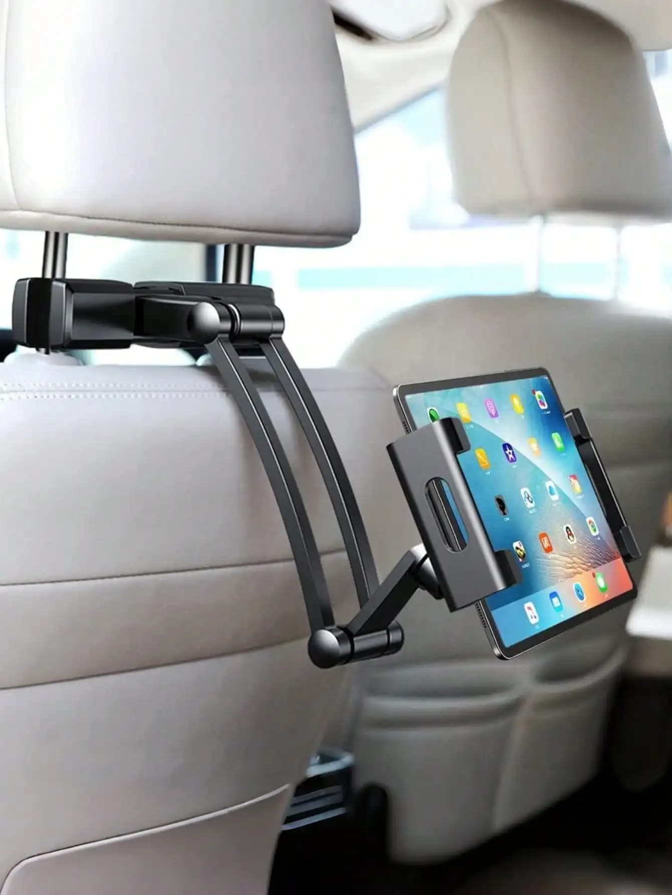 Supporto per poggiatesta sul sedile posteriore dell'auto – Supporto per tablet telescopico regolabile, 360 ° Girevole, universale per telefoni e tablet