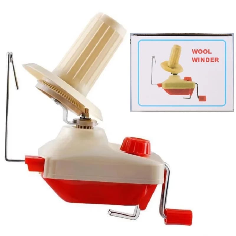 Avvolgitore per palline di filato rosso ad ago, azionato manualmente, portatile, facile installazione, robusto manico in metallo, strumento artigianale da tavolo