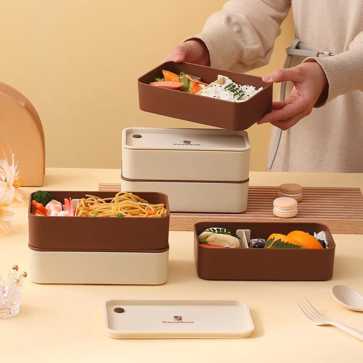 Contenitore per il pranzo a 2 scomparti sigillato, portatile, in plastica, adatto al microonde, riutilizzabile, per bambini e studenti, ideale per picnic.