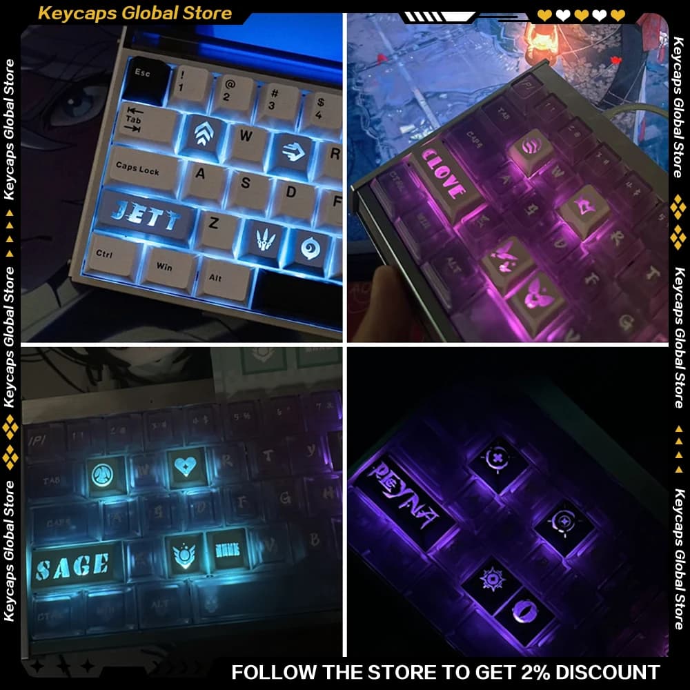 VALORANT‌ Series Keycap 5keys Set Pc Material Light-transmitting Cute Pink Blue Color Clove Omen Cap for Mechanical Keyboard